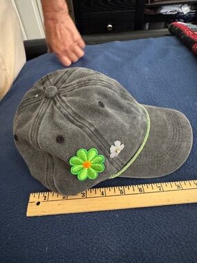 Gray Baseball Cap with Green Flower Patch